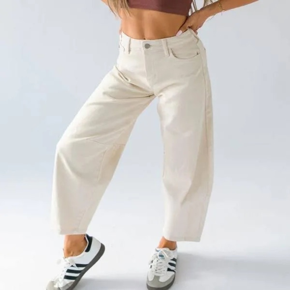 KanCan Cream Barrel Leg Jeans